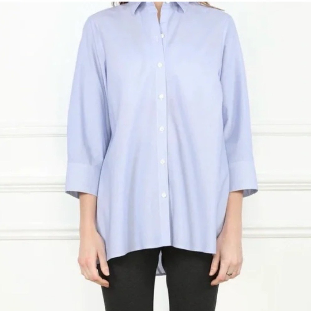 HINSON WU Betty Indigo Blue White Stripe 3/4 Sleeve Button Front Tunic Top 12
